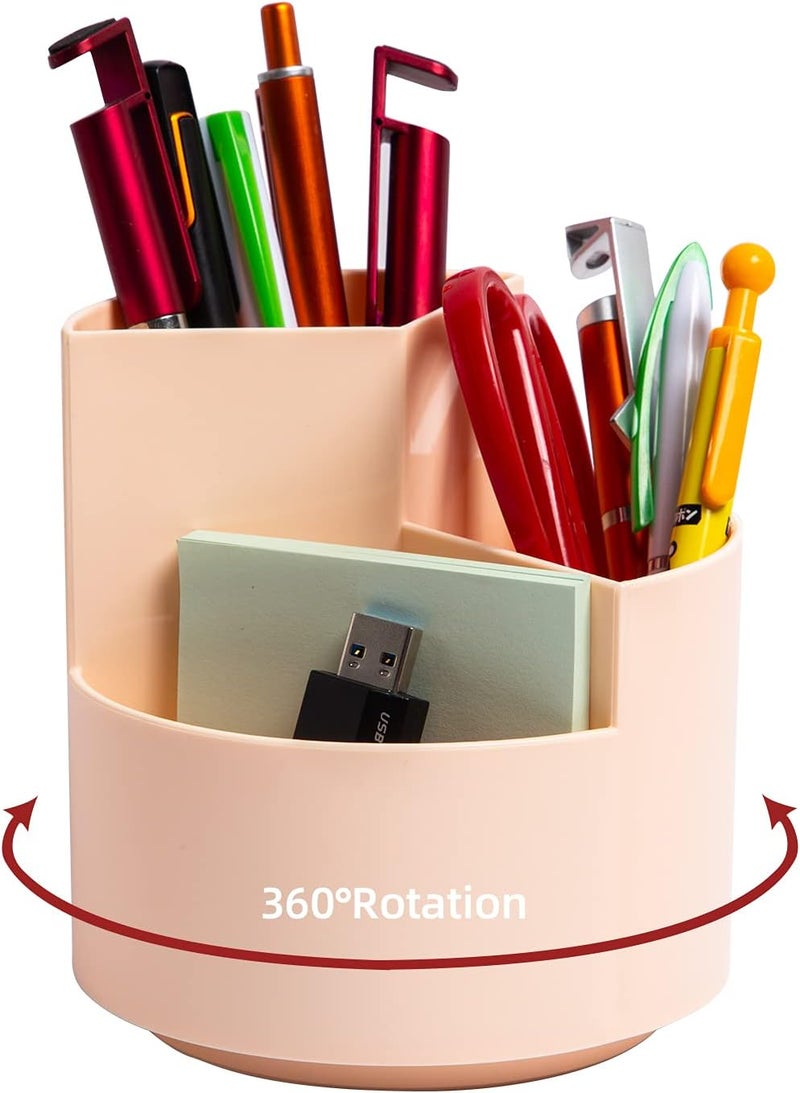 EDENMS Desk Pencil Pen Holder, 3 Slots 360-Degree Spinning Organizers, Desktop Storage Stationery Supplies, Cute Cup Pot for Office, School, Art Supply, Kids - Pink - Image 1